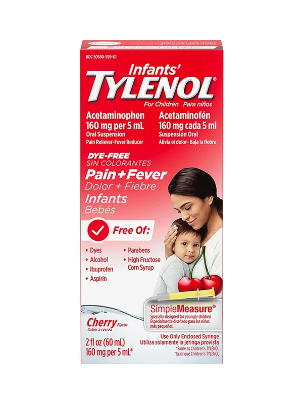 Tylenol Infants For Children Acetaminophen 160 mg per 5 ml Dye-Free Pain + Fever 2 Fl Oz 60 ml (Exp 30/11/2024)