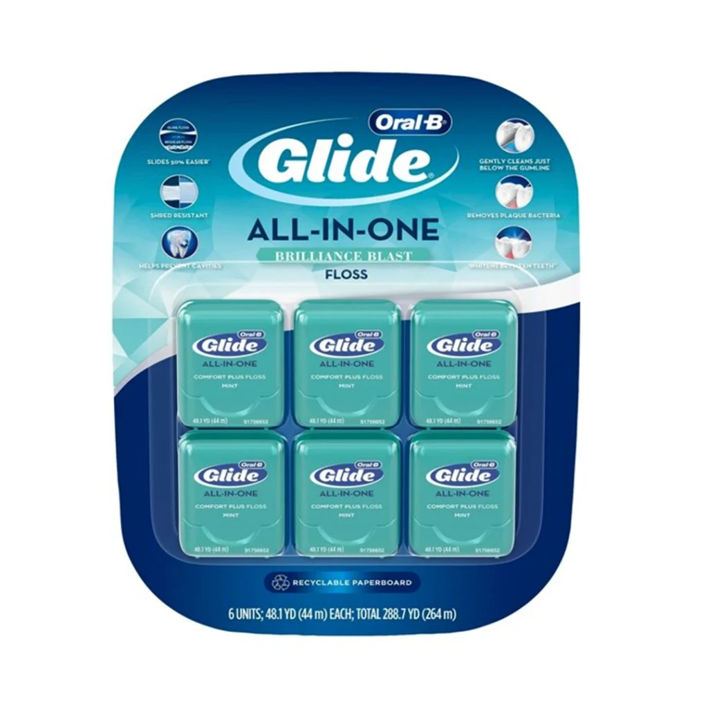 Oral-B Glide All In One Brilliance Blast Comfort Plus Floss Mint Pack OF 6 264m