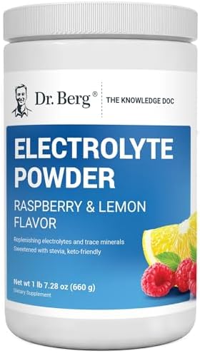Dr. Berg Zero Sugar Hydration Keto Electrolyte Powder - Enhanced w/ 1,000mg of Potassium & Real Pink Himalayan Salt (NOT Table Salt) - Raspberry & Lemon Flavor Hydration Drink Supplement, 100 Servings  Health & Household