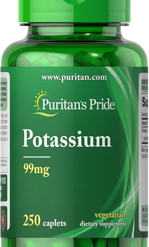 Puritans Pride Potassium 99 Mg Caplets, 250 Count