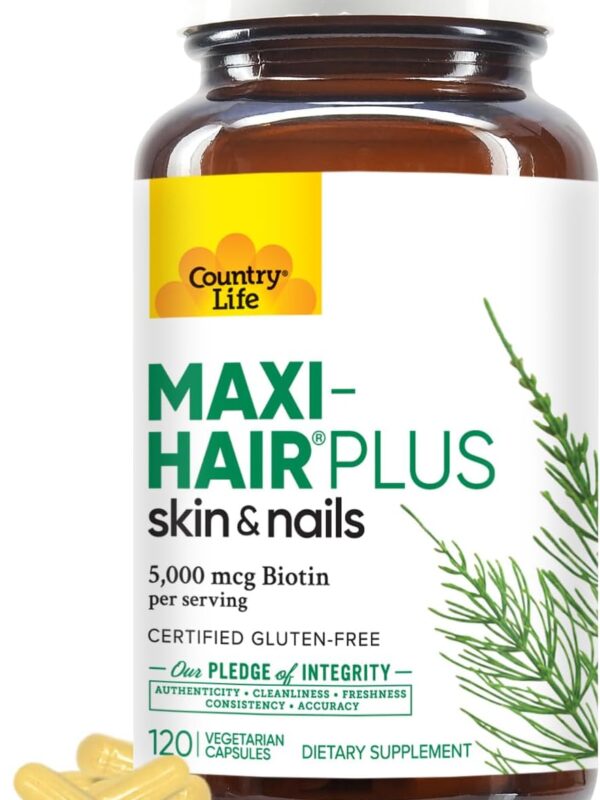 Country Life, Maxi-Hair Plus Biotin, Supports Healthy Hair, Skin and Nails, Daily Supplement, 120 ct