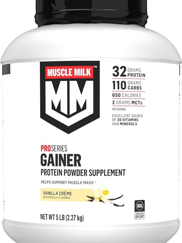 Muscle Milk Gainer Protein Powder in Vanilla Crème offers a rich and creamy way to boost your muscle growth and recovery. With 32 grams of protein per serving and a 5-pound container