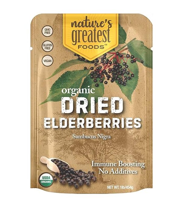 Organic Dried Elderberries, 1 lb Bulk, Immune Boosting